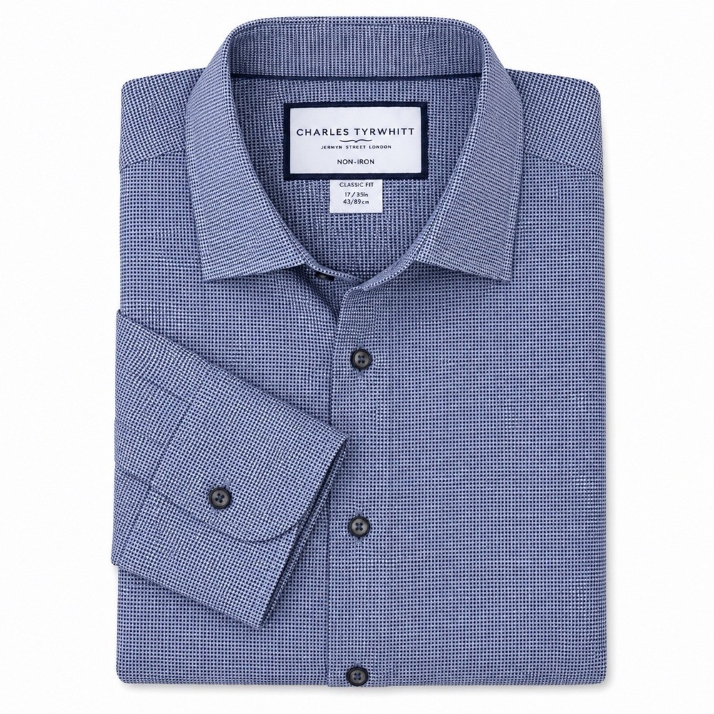 Charles Tyrwhitt Men's 17 35 Classic Fit Blue Non Iron Geometric Dress Shirt